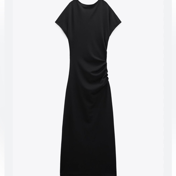 DRAPED MIDI DRESS - Black | ZARA - Picture 2 of 4